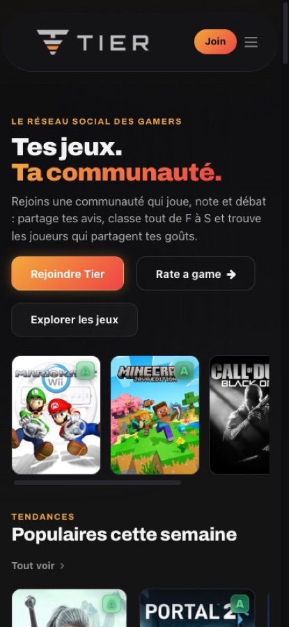 Tier, home screen